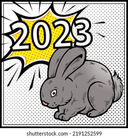 Rabbit, the symbol of 2023. Vector illustration in pop art style. Horoscope