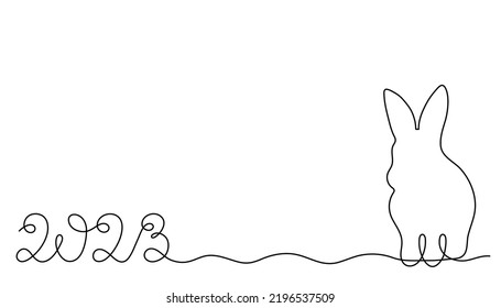 Rabbit symbol of 2023 year,  one line art, hand drawn continuous contour. Doodle bunny, sketch style, minimalist design. Editable stroke. Isolated. Vector illustration