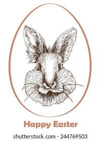 Rabbit as a symbol of Easter in the frame in the shape of Easter egg