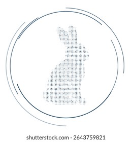 Das Kaninchensymbol ist mit dunkelblauen Punkten gefüllt. Pointillismus Stil. Vektorgrafik auf weißem Hintergrund