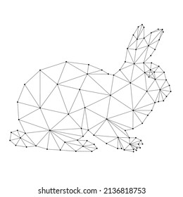 Rabbit, symbol of horoscope according to Eastern calendar, from abstract futuristic polygonal black lines and dots. Vector illustration.