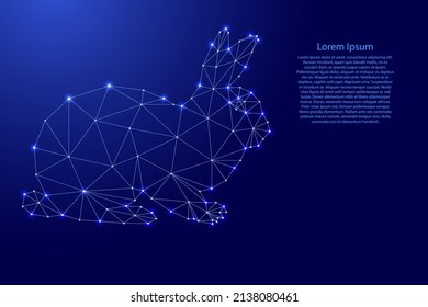 Rabbit, symbol of horoscope according to Eastern calendar, from futuristic polygonal blue lines and glowing stars for banner, poster, greeting card. Vector illustration.