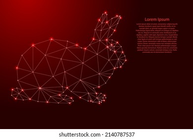Rabbit, symbol of horoscope according to Eastern calendar, from futuristic polygonal red lines and glowing stars for banner, poster, greeting card. Vector illustration.
