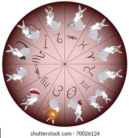Rabbit - symbol of year 2011 - charactered as Zodiac signs. Vector illustration.