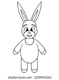 The rabbit is the symbol of the year. Hare. An animal with long ears and a cute shirt-front on the chest. Sketch. Vector illustration. Coloring book. Doodle style. Plush toy. Isolated background