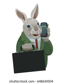 Rabbit talking on a cell phone 