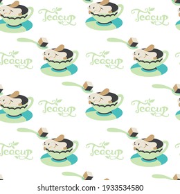 Rabbit in Tea Cup with A Spoon of Sugar Vector Graphic Seamless Pattern can be use for background and apparel design