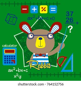 rabbit the teacher math cute cartoon,vector illustration