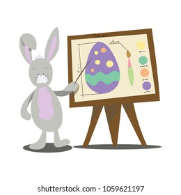 Rabbit teacher shows how to paint eggs for Easter.