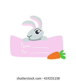 Conejo Con Plantilla Para El Mensaje Cute Childish Colorful Flat Vector Ilustración Sobre Fondo Blanco