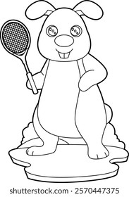 Rabbit Tennis Tennis racket Animal Vector Graphic Art Illustration