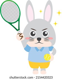 Rabbit with a tennis racket and a ball.