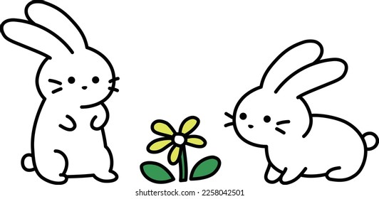 A rabbit that found a flower illust