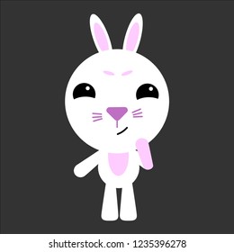 Rabbit thinks. Cute cartoon character. Gray background. Flat design. Vector illustration