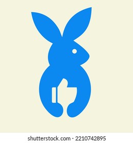 Rabbit Thumbs Up Logo Negative Space Concept Vector Template. Rabbit Holding Like Symbol