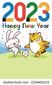 Rabbit and tiger soccer New Years