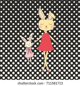 Rabbit with toy bunny, cartoon animals