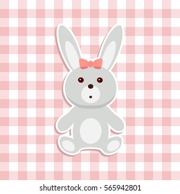 Rabbit toy sticker vector icon on a checkered background