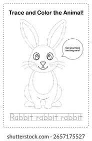 Rabbit trace and coloring sheet for kids vector