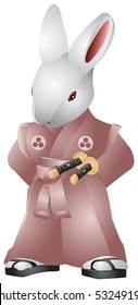 Rabbit in traditional Samurai clothing, Martial Arts, Samurai, Rabbit, bunny, Bushi, Sword, Kendo, Hakama, Japan, New Year