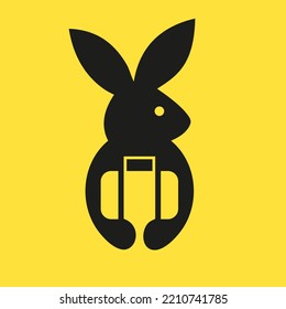 Rabbit Travel Bag Logo Negative Space Concept Vector Template. Rabbit Holding Bag Symbol
