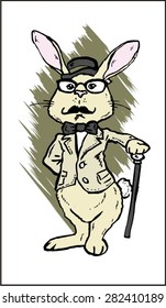 rabbit with trendy hipster mustache butterfly tie and fashionable haircut and a jacket