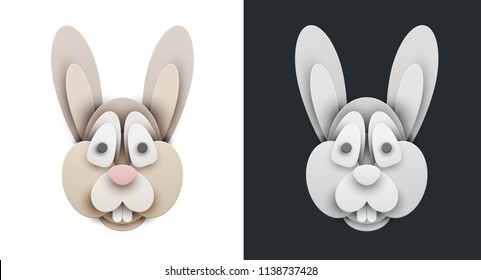 Rabbit in trendy paper cut craft graphic style. Cartoon farm animal. Modern design for advertising, branding greeting card, cover, poster, banner. Vector illustration.