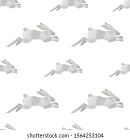 Rabbit triangle shape seamless pattern backgrounds. Wrapping paper template. Polygonal design illustration.