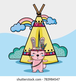 rabbit tribal animal with camp and rainbow