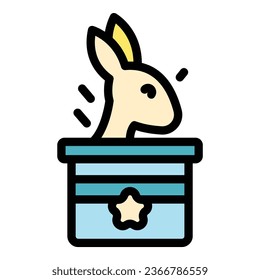 Rabbit trick icon outline vector. Magic hat. Wand show color flat