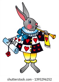 Rabbit with trumpet. Colored vector for card or gift.