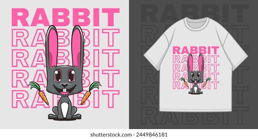 Rabbit T-Shirt Printing Design Apparel With T-Shirt Mockup Design