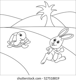 Rabbit and turtle on a white background.