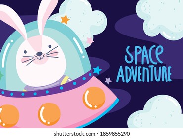rabbit in ufo explore space adventure cartoon vector illustration