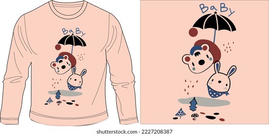 RABBIT WITH UMBERALLA. t shirt graphic design vector illustration \