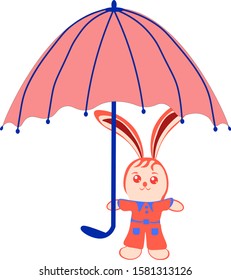 Rabbit under umbrella.For prints, books, bags Wallpaper, textiles, greeting cards.Vector illustration.