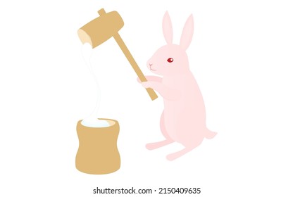 Rabbit using a pestle and mortar to make rice cakes; rice cakes that stretch