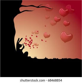 Rabbit with Valentine hearts bubbles