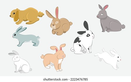 Rabbit in various action vector illustration