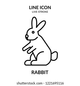 rabbit vector, animal line icon with live stroke,  Flat design
