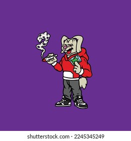 personaje de vector de conejo caricatura animal mascota fumador contundente y articulado de la flor de maleza nug cannabis marihuana