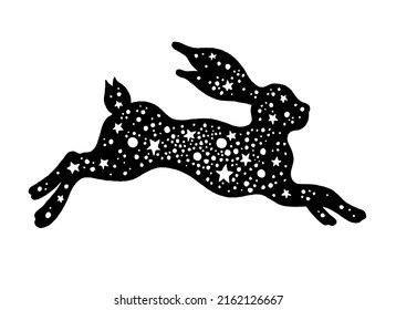 Rabbit Vector. Chinese Bunny. Moon Hare. Easter Silhouette Of Jumping Rabbit Animal. New Year Art. Chinese Culture Black Icon Sketch. Cute Isolated Running Bunny Shape. Festival Drawing Illustration