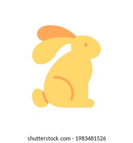 Rabbit vector flat color icon. Cute bunny, wild hare. Wildlife preservation. Cruelty free label. Ecology and environmental protection. Cartoon style clip art for mobile app. Isolated RGB illustration