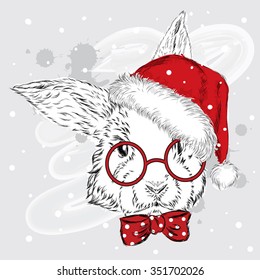 Rabbit vector . Hand drawing of the animal. Print . Hipster. Watercolor Bunny . Vintage postcard. Vector illustration for greeting card, poster, or print on clothes.