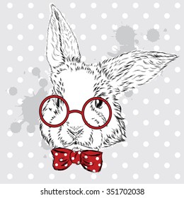 Rabbit vector . Hand drawing of the animal. Print . Hipster. Watercolor Bunny . Vintage postcard. Vector illustration for greeting card, poster, or print on clothes.