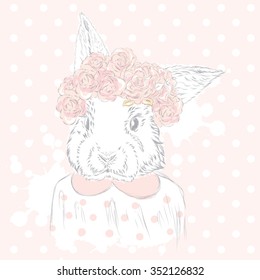 Rabbit vector . Hand drawing of the animal. Print . Hipster. Watercolor Bunny . Vintage postcard.