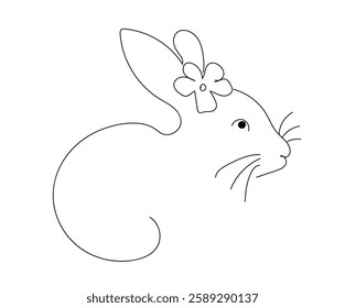 Rabbit Vector icon. Graphic design, print, banner, poster, postcard Outline Easter bunny greeting card. Hand drawn line continuous rabbit. Hand made vector not Al