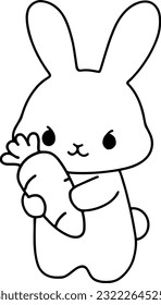 Rabbit vector illustration. Black and white outline Bunny coloring book or page for children