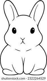 Rabbit vector illustration. Black and white outline Bunny coloring book or page for children