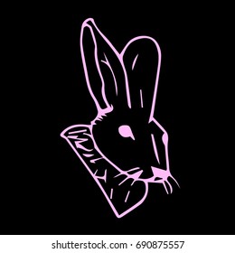 Rabbit vector illustration. Forest animal hare or rabbit. Hand drawing sketch black ink isolated on white background. Vector illustration. Vintage engraving style. Nature objects of Wildlife mammals.